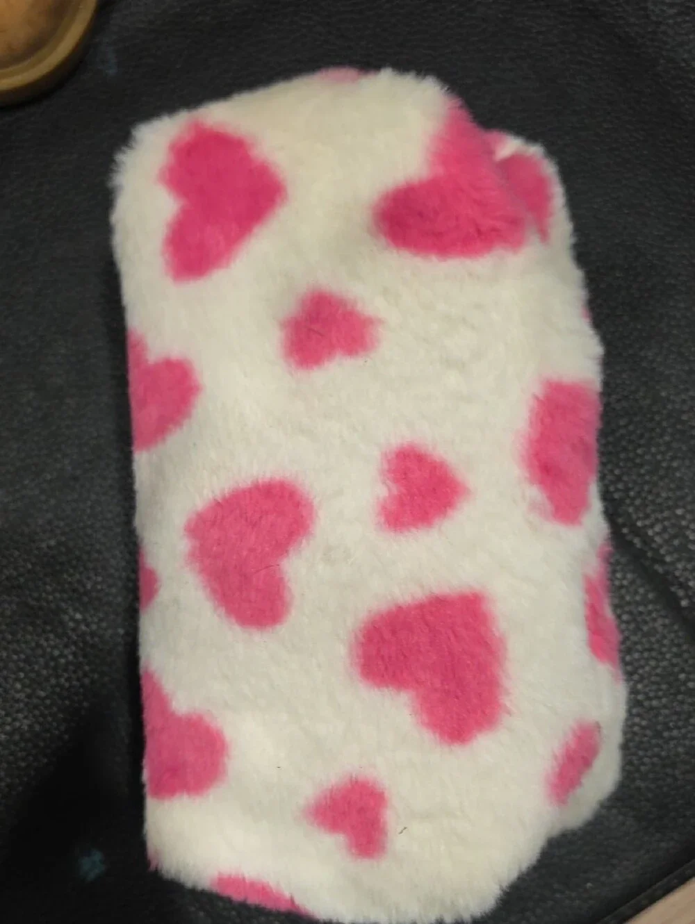 fluff White Plush Zipper Pouch with Pink Hearts